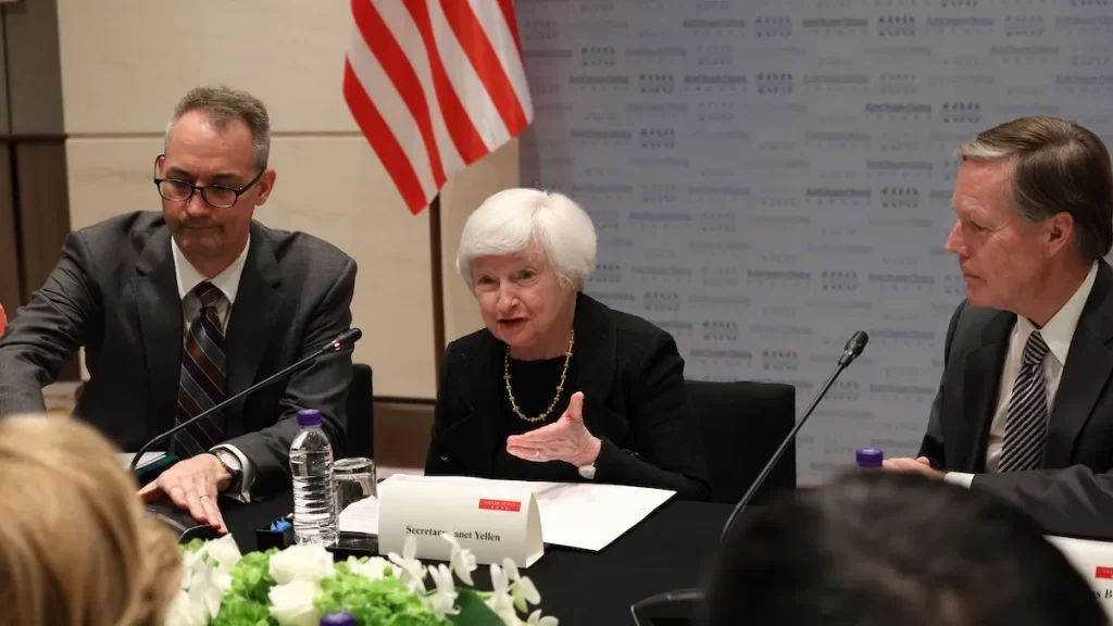 US Treasury Secretary Janet Yellen meets representatives of China-based US firms in Beijing on July 7, 2023. Photo: Twitter, @SecYellen