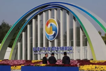 Signage for the third Belt and Road Forum for International Cooperation is seen in front of the China National Convention Center in Beijing, China. Edgar Su/Reuters